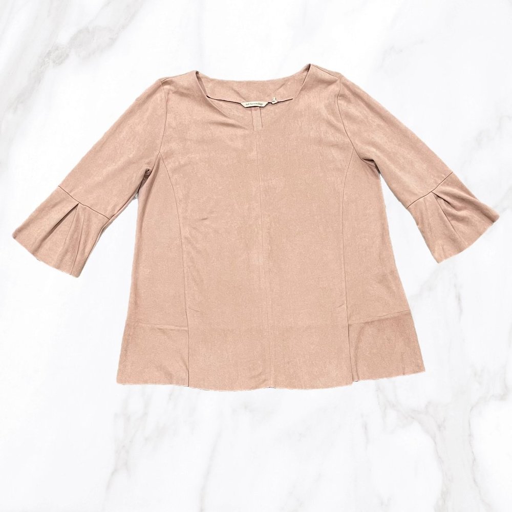 Soft Surroundings Women Dusty Rose Izzy Faux‎ Suede 3/4 Sleeve Tunic Top, Size M